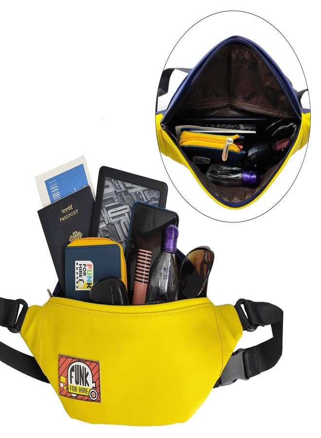 Funk For Hire Vegan Leather Chest Bag, Waist Bag, Fanny Pack, Utilitity Waist Bag, Crossbody Sling Bag - Yellow and Navy Blue - Image 4
